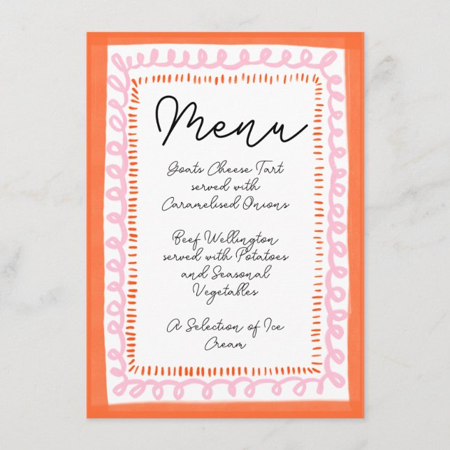 Trendy Orange und Pink Squiggle Wavy Border Menu Menükarte (Vorderseite)