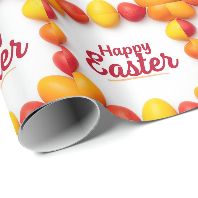 Trendy Orange & Yellow Easter Eggs Wrapping paper Geschenkpapier (Rolleneckpunkt)
