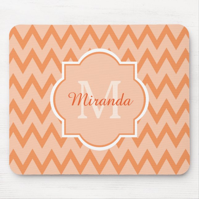 Trendy orange Zickzack Zickzack-Name und Monogramm Mousepad (Vorne)