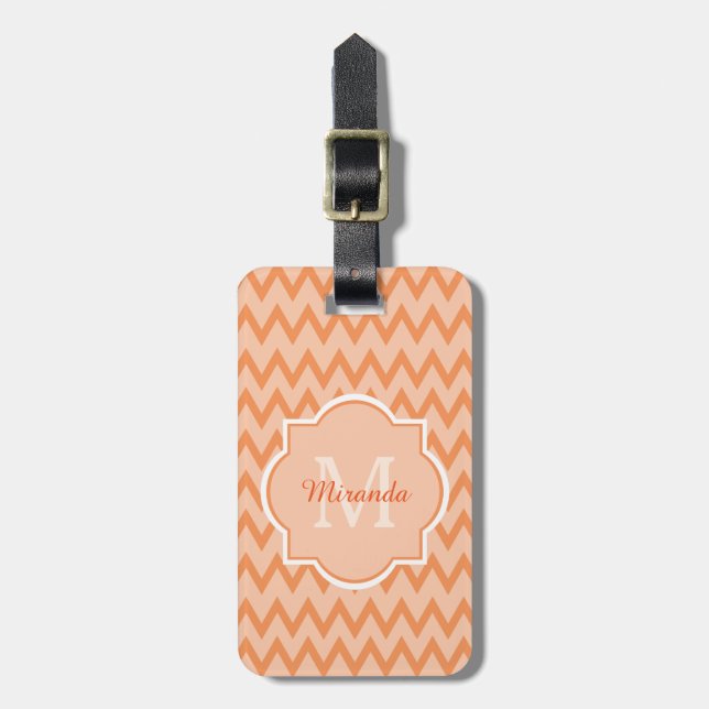 Trendy Orange Zickzack Zigzag Name und Monogram Gepäckanhänger (Vorderseite vertikal)