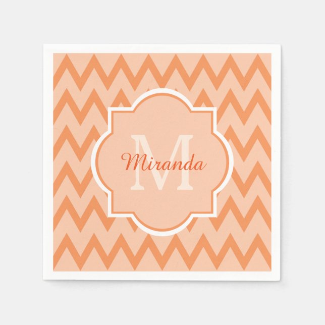 Trendy Orange Zickzack Zigzag Name und Monogram Serviette (Vorderseite)
