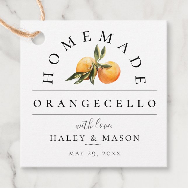 Trendy Orangecello Wedding Geschenkanhänger (Vorderseite)