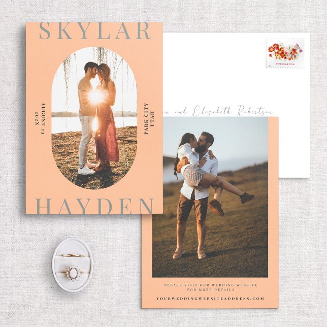 Trendy Oval Foto Moderne Save the Date Card Einladung (Von Creator hochgeladen)