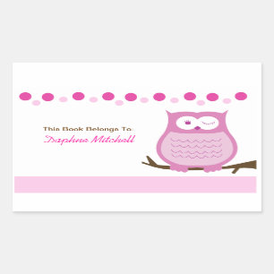 Trendy Owl (rosa) Custom Book Plate Aufkleber