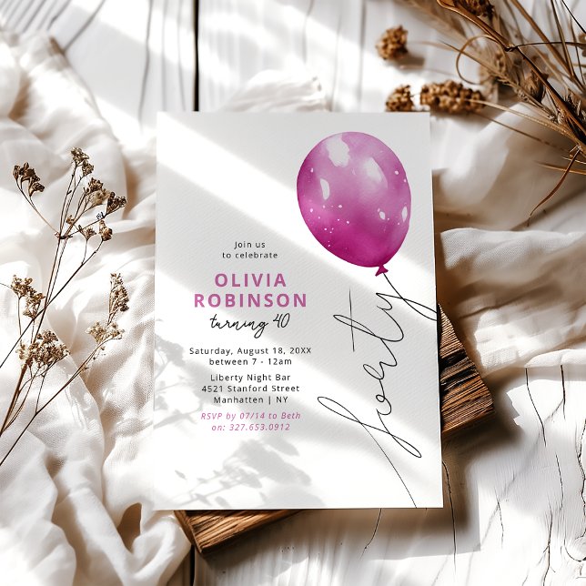 Trendy Paink Balloon 40. Geburtstag Einladung (Von Creator hochgeladen)