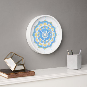 Trendy Pale Blue and Yellow Abstract Mandala Uhr