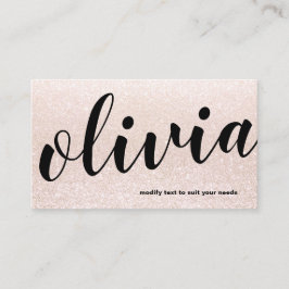 Trendy Pale Pink Glitzer Script Calligraphy Salon Visitenkarte