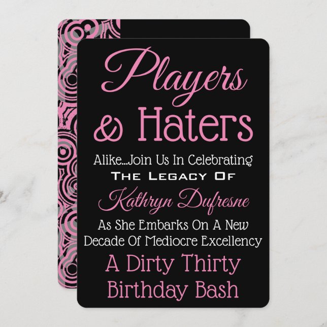 Trendy Party Einladung "Players & Haters" II (Vorne/Hinten)
