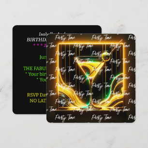 Trendy Party Time Neon Personalisiert Einladung