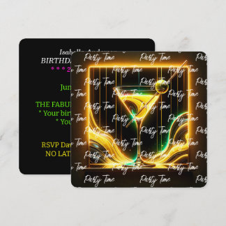Trendy Party Time Neon Personalisiert Einladung