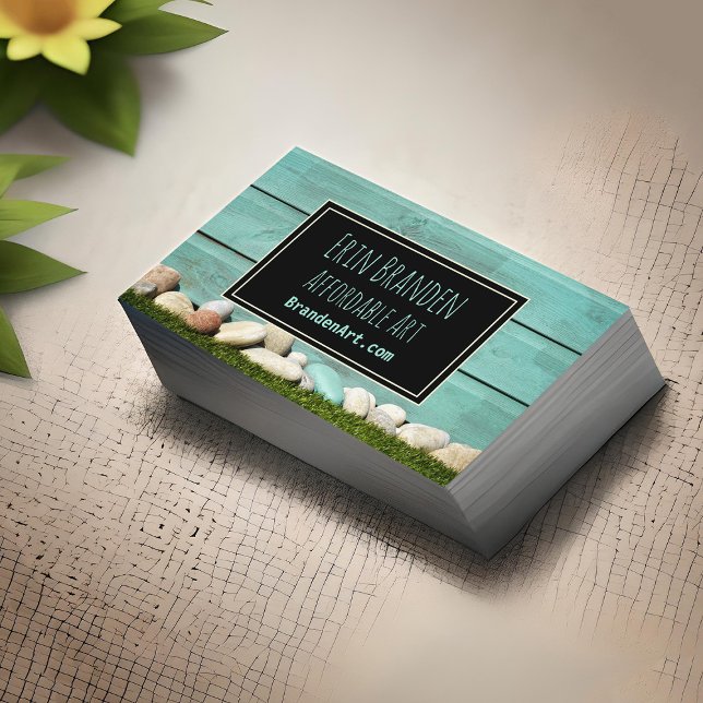 Trendy Pastel Aquamarin Aqua Rocks & Holz Künstler Visitenkarte (Teal stones home and garden business cards)