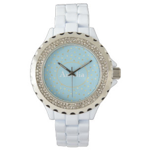 Trendy Pastel Blue Gold Confetti Dots Armbanduhr