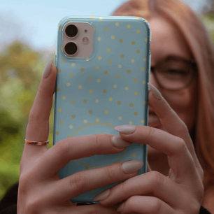Trendy Pastel Blue Gold Confetti Dots Personalisie iPhone 13 Pro Max Hülle