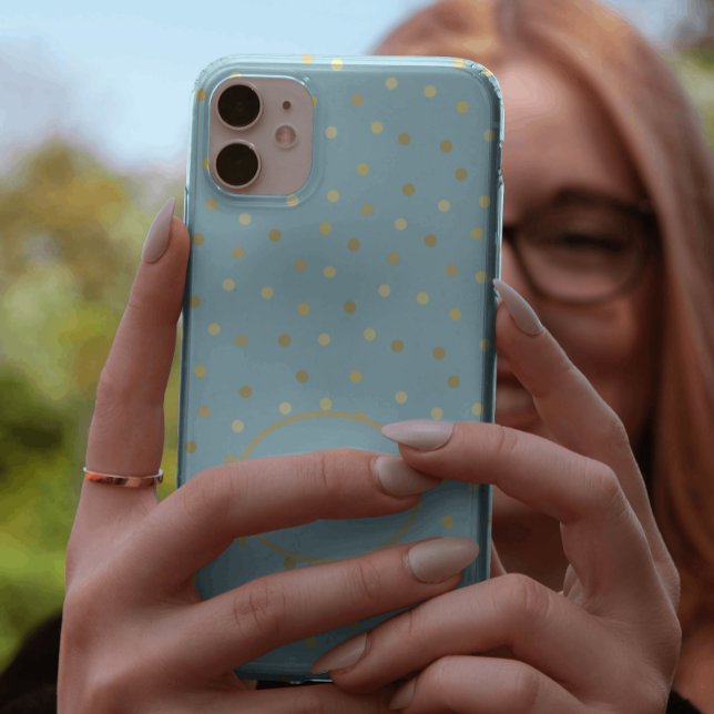 Trendy Pastel Blue Gold Confetti Dots Personalisie iPhone Hülle (Von Creator hochgeladen)
