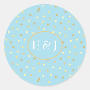 Trendy Pastel Blue Gold Confetti Dots Personalisie Runder Aufkleber