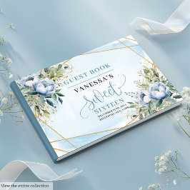 Trendy Pastel Blue White Floral 16 . Geburtstag 16 Gästebuch