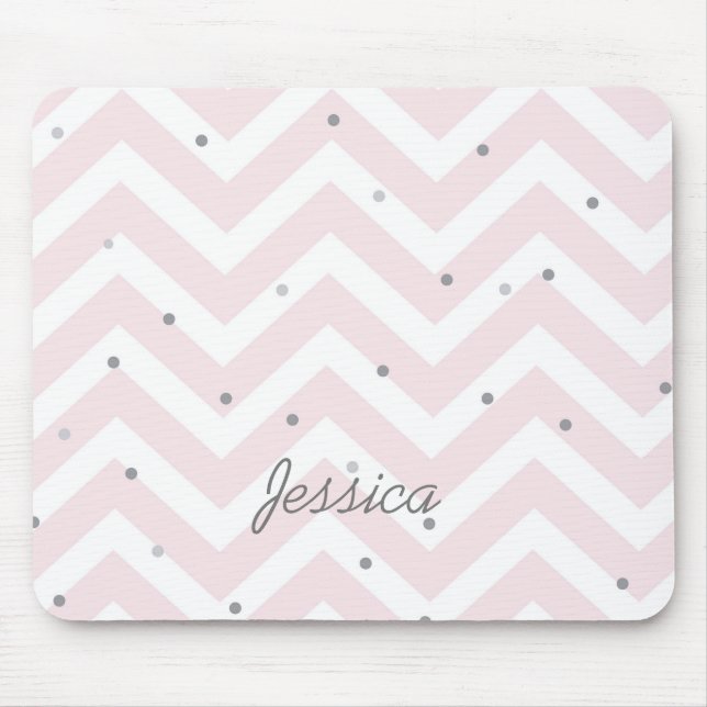 Trendy Pastel Pink Zickzack Dotty Personalisiert Mousepad (Vorne)