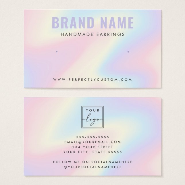 Trendy pastel rainbow logo stud earring display (Vorne & Hinten)