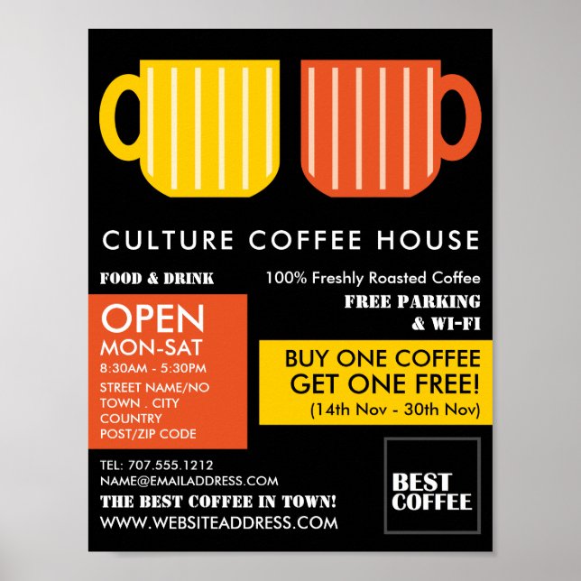 Trendy Pastel Tasse Icons Barista, Café, Coffeehou Poster (Vorne)