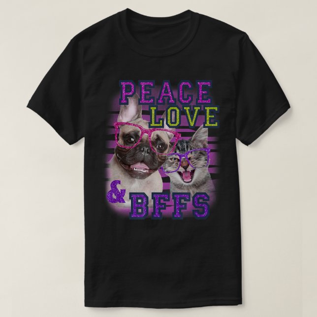 Trendy Peace Liebe und BESTE FREUNDINNEN Katzen un T-Shirt (Design vorne)
