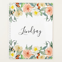 Trendy Peach Floral Mit Monogramm Planer