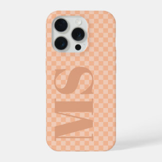 Trendy Peach Fuzz Karo Personalisierte Initialen iPhone 15 Pro Hülle