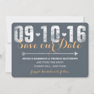 Trendy Peach & Gray Save the Date