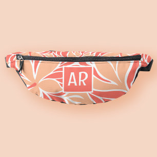 Trendy Peach Modern Floral Muster Monogram Travel Bauchtasche