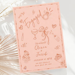 Trendy Peach Rust Hand gezeichnete Engagement Part Einladung