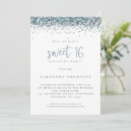 Trendy Peacock Blue Glitzer Sweet 16 Birthday Einladung