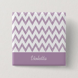 Trendy Pencil Lila Zickzack Zigzags und Name Button