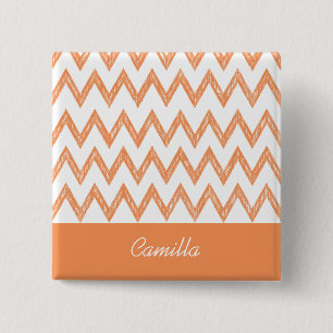 Trendy Pencil Orange Zickzack Zigzags mit Namen Button