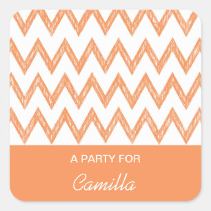 Trendy Pencil Orange Zickzack Zigzags mit Namen Quadratischer Aufkleber