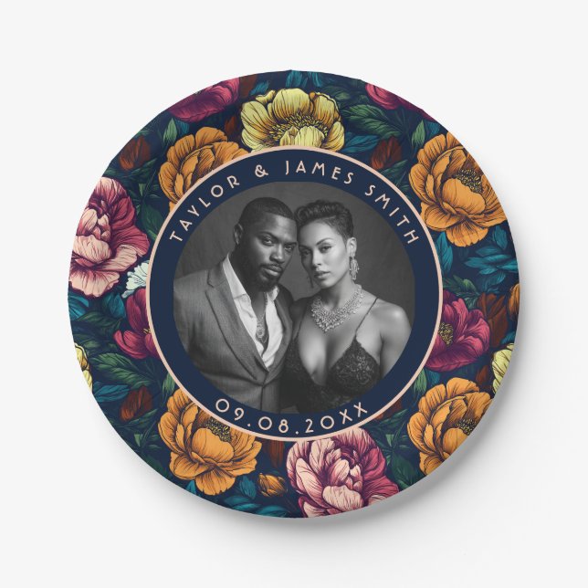 Trendy Peonies Teller für einfache Hochzeitsfeier (Vorderseite)