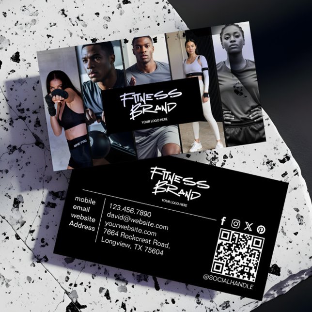 Trendy Personal Trainer Fitness Photo Collage Visitenkarte (Trendy Personal Trainer Fitness Photo Collage Business Card)