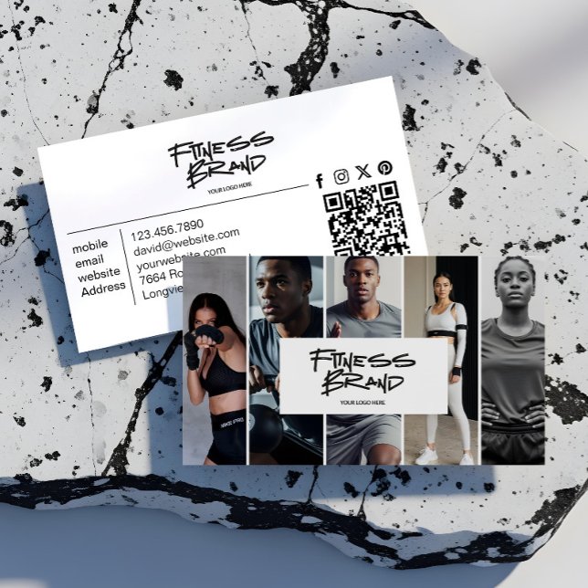 Trendy Personal Trainer Fitness Photo Collage Visitenkarte (Trendy Personal Trainer Fitness Photo Collage Business Card)