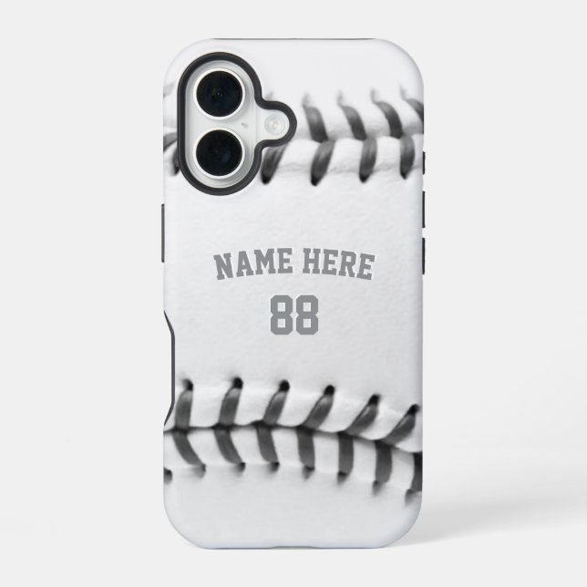 Trendy Personalisiert Baseball Name und Nummer iPhone 16 Hülle (Rückseite)