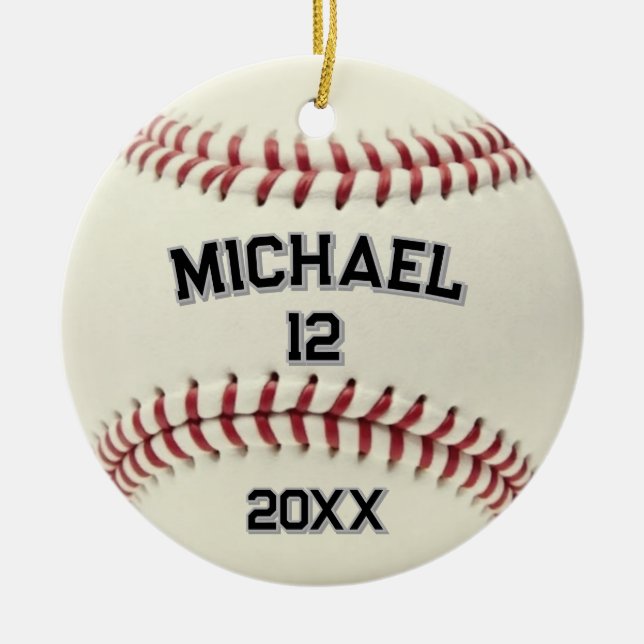 Trendy Personalisiert Baseball Name und Nummer Keramik Ornament (Vorne)