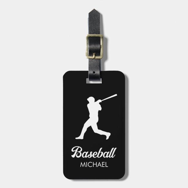 Trendy Personalisiert Baseball Player Black Gepäckanhänger (Vorderseite vertikal)