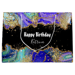 Trendy Personalisiert Blue Gold Agate Marble Große Geschenktüte