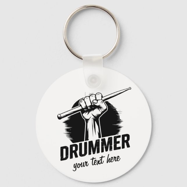 Trendy Personalisiert Drummer Faust mit Drumsticks Schlüsselanhänger (Vorderseite)