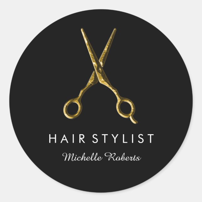 Trendy Personalisiert Gold Scissors Friseursalon s Runder Aufkleber (Vorderseite)