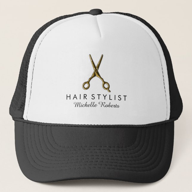 Trendy Personalisiert Gold Scissors Hair Salon Truckerkappe (Vorderseite)