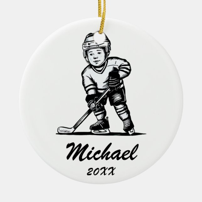 Trendy Personalisiert Hockey Player Name Keramik Ornament (Vorne)