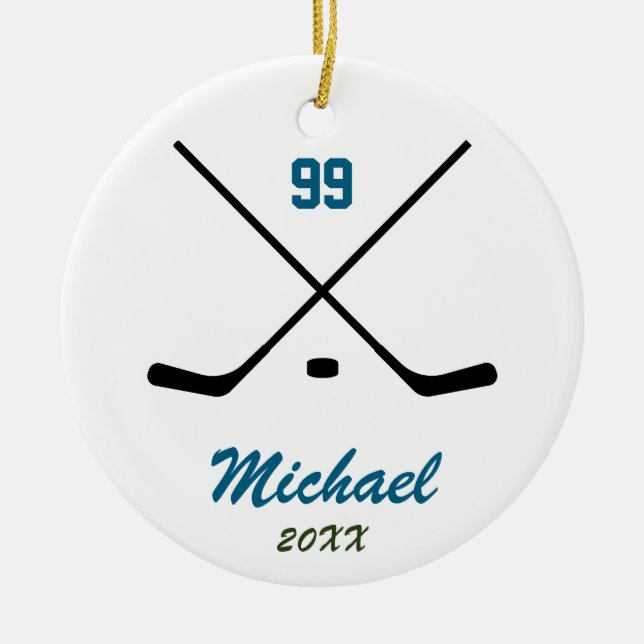 Trendy Personalisiert Hockey Player Name Number Keramik Ornament (Vorne)