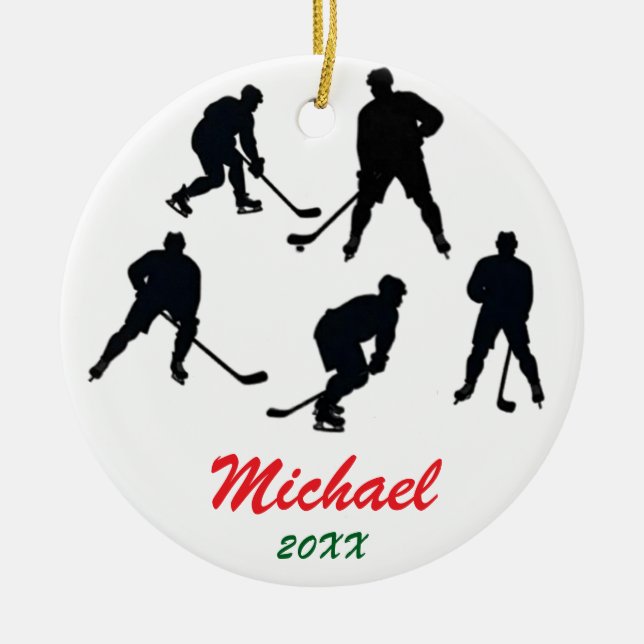Trendy Personalisiert Hockey Player Silhouetten Keramik Ornament (Vorne)