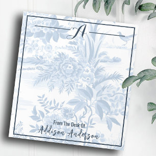 Trendy Personalisiert Monogram Blue Floral Toile Notizblock