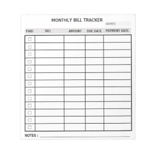 Trendy Personalisiert Monthly Bill Tracker Notizblock