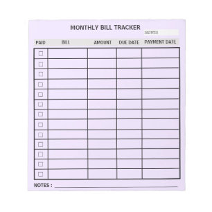 Trendy Personalisiert Monthly Bill Tracker Notizblock