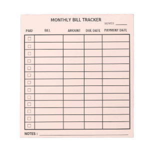 Trendy Personalisiert Monthly Bill Tracker Notizblock